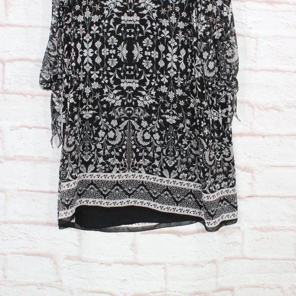 NEW Max Studio Black 100% Polyester Floral Cold Shoulder Sleeves Dress Size M - Picture 3 of 11